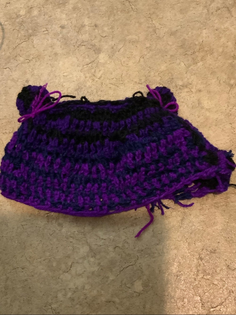 Purple & Black Hand-crotchetedcat ear Beanie - Soft Crochet Hat size-small